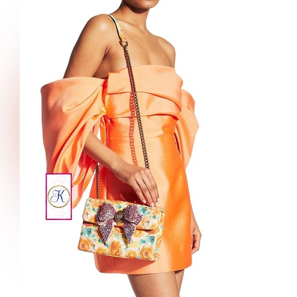 Kurt Geiger Kensington Orange Quilted & Pink Diamond Bow Crossbody🎀 Embellished - Picture 5 of 7